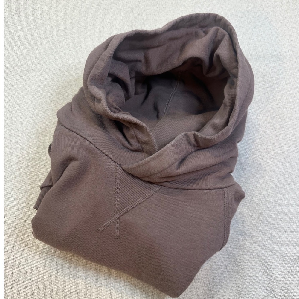Athleta Retro Plush Hoodie Womens S Brown Cotton Split Back Sweatshirt 530536